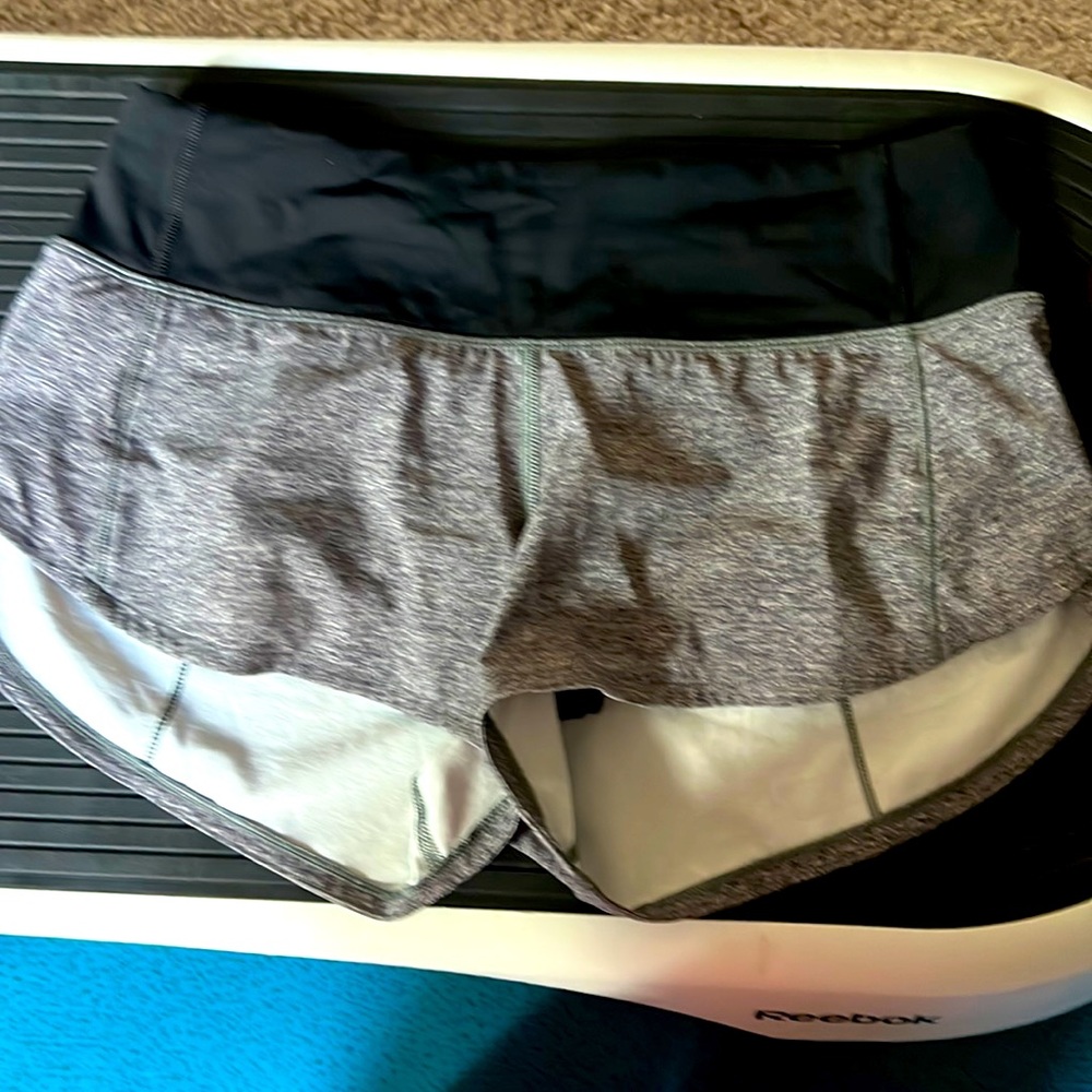 Grey with black waist and slightly worn, never dried in dryer. Lululemon shorts